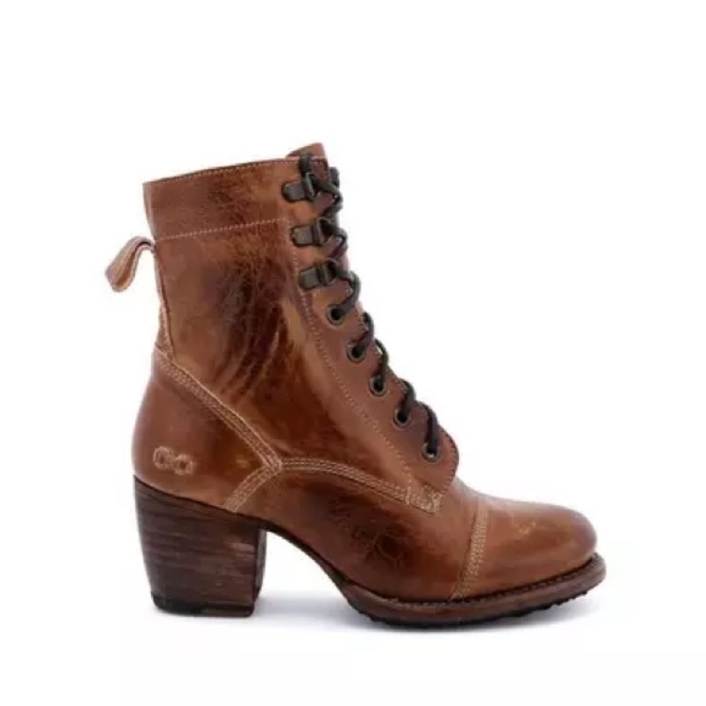 BED STU Lace Up Leather Ankle Judgement Boots in Tan Rustic